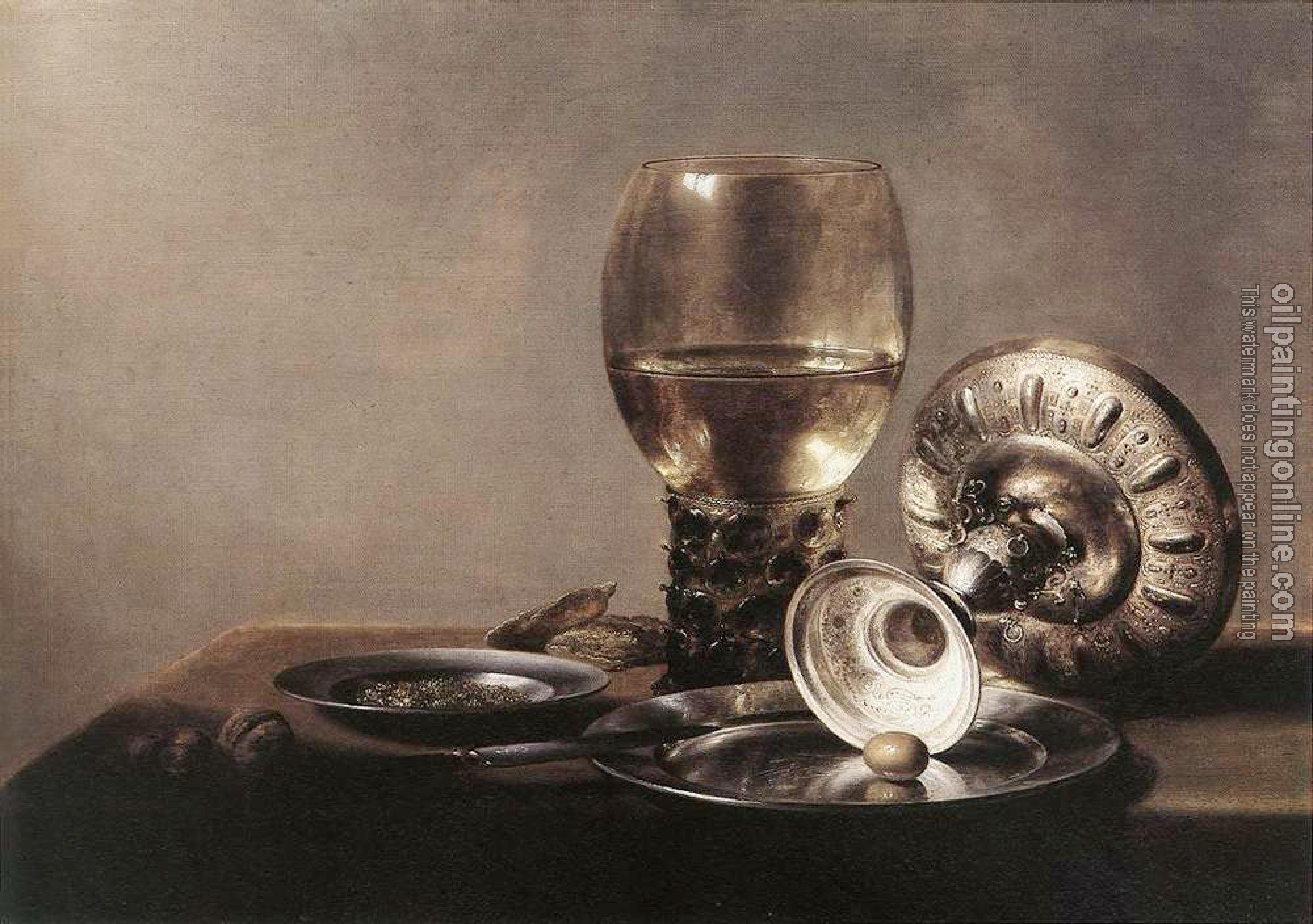 Claesz, Pieter - Still Life with Wine Glass and Silver Bowl